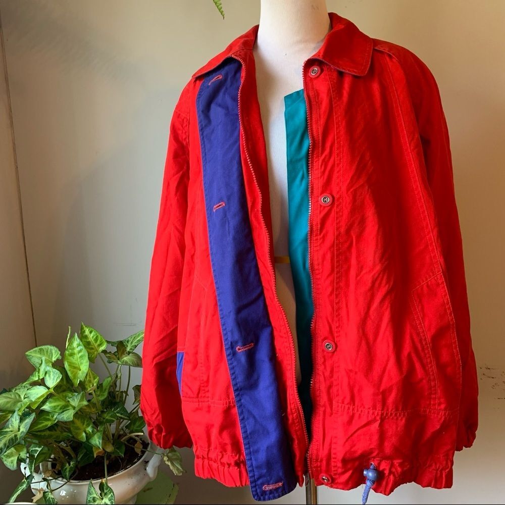 Vintage London Fog Bright Red Colorblock Jacket Lg